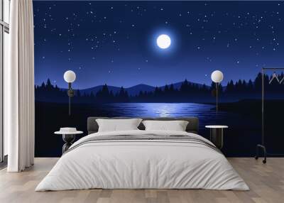 night landscape with moon and stars Wall mural