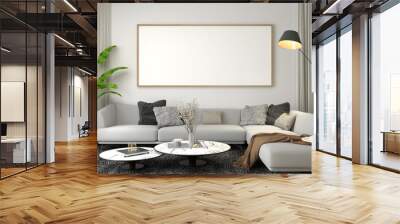 3D living room and sofa with blank photo frame Wall mural