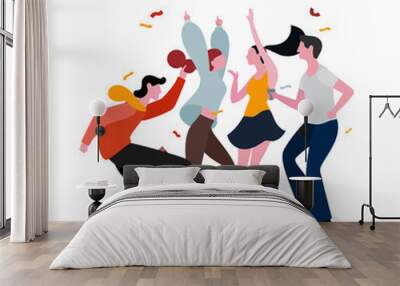 dancing party group illustration Wall mural