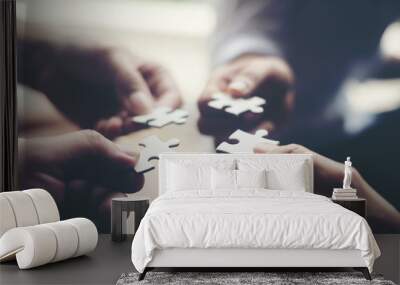 Hand holding jigsaw puzzles, Business partnership concept. Wall mural