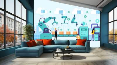 Industry 4.0 factory works robotic arm. Smart industrial revolution Wall mural