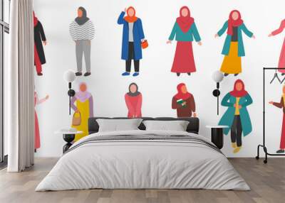 Set of arabic woman in hijab vector flat illustration Wall mural