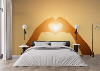 silhouette hand heart shape with sun light Wall mural