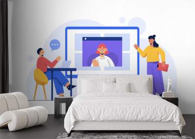 Work from home and anywhere, Video conference, online meeting, meeting online with teleconference and video conference. Business financial concept Wall mural