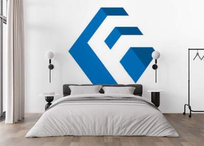 This is an initial logo design of a letter PF in blue in elongated hexagon shape in flat style that utilize negative space that looks clean and modern

 Wall mural