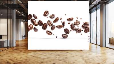 Coffee beans floating in the air close -up isolated on a white background
 Wall mural