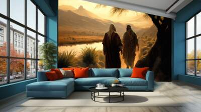 Jesus walking the desert with his disciple.  Wall mural