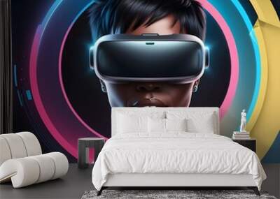 a depiction of a woman donning a virtual reality headset,generative ai Wall mural