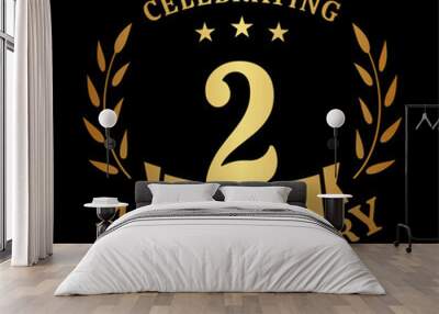 2nd anniversary celebration design template. 2 years vector and illustration.
 Wall mural