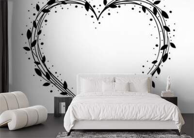 Premade heart design with floral wreath. Hand drawn heart. Vector and illustration. Wall mural