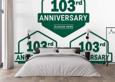 Set of 103 years Anniversary logotype design. 103rd birthday celebration logo collection. Set of anniversary design template. Vector illustration.  Wall mural