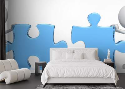 dude the partners putting blue glass puzzle pieces together. Wall mural