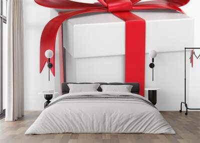 Gift Box. Classic Gift Box. White with red ribbons. Wall mural