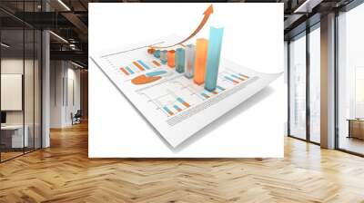 Growth.Multi Color edition.Financial doc,3d graph.Frosted glass Wall mural