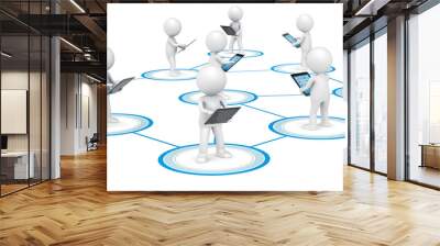 Social Network.3D little human character X9 with Tablet Computer Wall mural