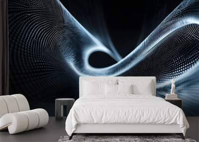 Abstract Blue and White Wave of Dots in Dark Background Wall mural