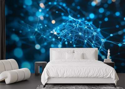 Abstract Network of Glowing Blue Lines and Nodes Wall mural