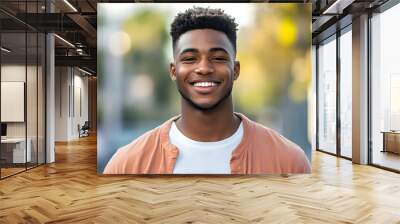 Portrait of a Smiling Black Man with Short Curly Hair Wall mural