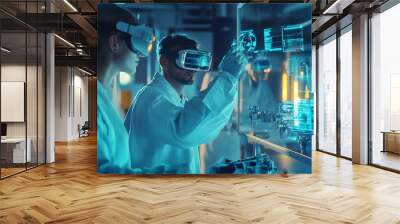 Two Scientists Using Virtual Reality Headsets in a Laboratory Setting Wall mural