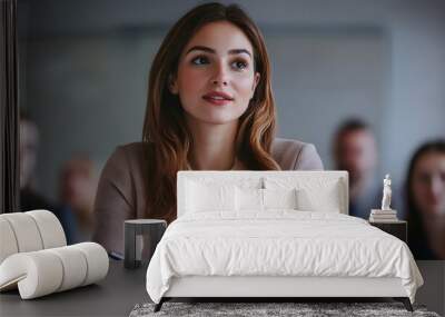 Young woman listening attentively during a presentation Wall mural