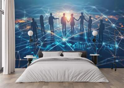 A diverse team of business professionals connected by digital lines. Wall mural