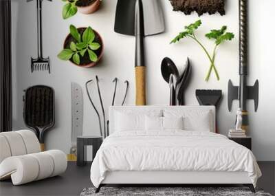  Magnificent Gardening Tools isolated on white background  Wall mural