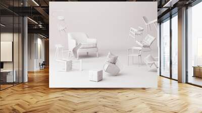 A lot of chairs on a white background. -3d render Wall mural