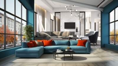 Interior living area in modern luxury style. 3D rendering Wall mural