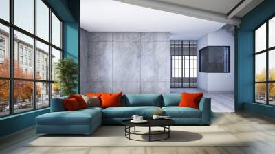 Living area in modern loft decorate concept with stair and wooder floor. 3d rendering Wall mural