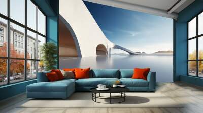 3d render of abstract futuristic architecture with empty concrete floor. Scene for car and motorcycle  Wall mural