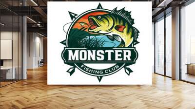 Fishing logo design template illustration . Sport fishing Logo Wall mural