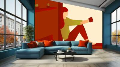 Illustration vector graphic of a person sitting on a window. Wall mural