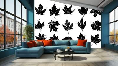 Autumn leaves silhouettes, Silhouette maple leaf, Silhouettes of maple leaf isolated on white background Wall mural