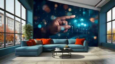 Businessman hand touching arrow up icon on virtual screen, representing the technology background concept of business growth and success Wall mural