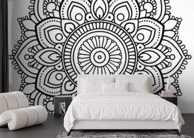 very simple, mandala pattern, black and white, in the style of clip art Wall mural