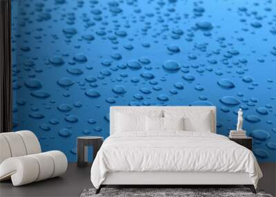 water drops in blue metalized surface Wall mural