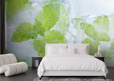 Ice cubes and fresh mint Wall mural