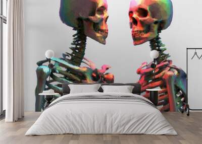 A couple of polygonal skeleton in rainbow color on bright backgr Wall mural