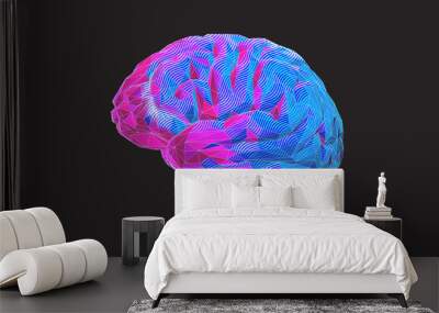 Colorful polygonal brain graphic design on dark BG Wall mural