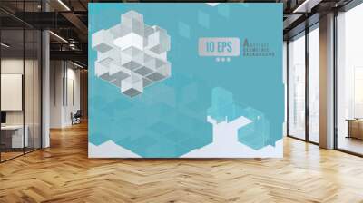 Geometric cube graphic template on blue space with white BG Wall mural