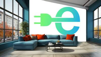 E plug electric icon, Power charging sign, Eco energy concept, Vector illustration Wall mural