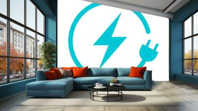 Lightning electric plug icon, Bolt circle symbol, Power charging energy sign, Vector illustration Wall mural