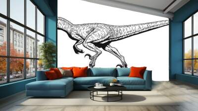 Running Velociraptor drawing line art, Raptor dinosaurs coloring page, Isolated on white background, Vector illustration Wall mural