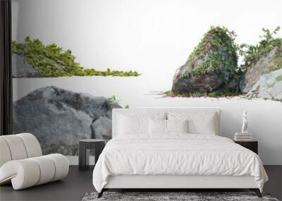 A stone with ivy on a white background. Wall mural