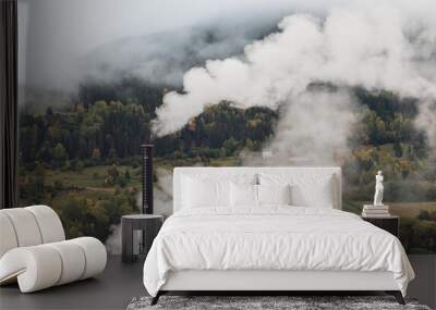 Smoke from factory chimney. Pollution and carbon capture technology concept. Wall mural