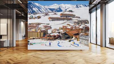 Skiing Mt. Crested Butte - On ski slopes in Mt. Crested Butte, overlooking the resorts in town, Gunnison County, Colorado in winter with Mt. Emmons in the background, 