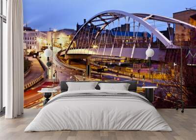 sheffield tram bridge and lines by night Wall mural