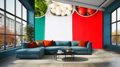 Mini mozzarella cheese, tomatoes and green basil. Wall mural