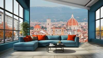 panoramic view of florence with duomo at background, italy Wall mural