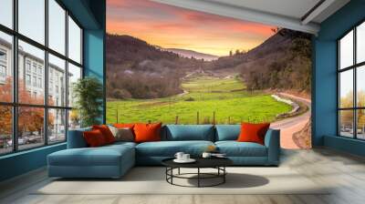 road to rural landscape at basque country, Spain Wall mural